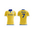 A yellow soccer jersey with blue accents, featuring a logo and the name "Mario" on the back with the number 7.