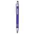 A purple metal pen with a silver clip and stylus tip, featuring a logo on the barrel.