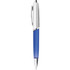 A metal pen with a blue barrel and silver accents, featuring a clip for easy attachment.