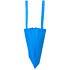 A blue shopping tote bag with a V gusset and two long handles. It features a logo on the front.