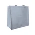 A grey jute tote bag featuring sturdy handles and a simple design, with a visible logo on the side.