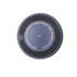 A blue pet bowl with a textured bottom, featuring a stainless steel interior and a branding logo.