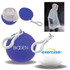 A compact blue case contains a transparent rain poncho, featuring a hook for easy attachment.
