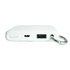 A white power bank with a USB port and a micro USB input, featuring a keychain attachment.