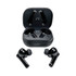 Black Linz Eco TWS Earbuds displayed with their charging case, featuring a sleek design and a logo on the case.