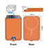 An orange magnetic card wallet stand designed to hold three cards, featuring a front pocket and a rear magnet.
