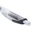 A colourful gel ink pen with a transparent barrel and a black grip, featuring a chrome tip. It has a branding logo.