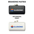 A black and a white power bank with branding, featuring a compact design and USB connections.