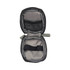 A grey eco-friendly accessory pouch with a zip closure, featuring mesh and strap sections inside.