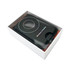 A black magnetic card wallet and wireless charging stand in a white box. It includes a branding logo.