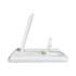 A white Haines 15W 3n1 magnetic wireless charger and USB adaptor with a sleek design and an angled charging stand.