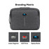 A grey laptop bag featuring a branding logo area, with options for laser engraving and print designs.
