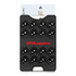 A black suction phone wallet with multiple suction cups and a card slot, featuring a logo on the front.
