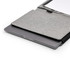 A grey business folio featuring a laptop compartment and space for documents. It has a sleek, minimalist design.
