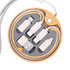 A round bamboo kit featuring multiple charging cables in grey, including USB and Lightning connectors, with a logo.