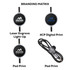 A promotional data cable with a black and grey design, featuring a logo and multiple branding options.