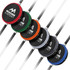 A collection of six charging data cables in various colours, each with a circular logo.