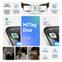 A blue tracking tag with a sleek design and a logo, surrounded by icons indicating features and uses for various items.