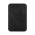 A black phone wallet with a circular magnet feature on the back. It has a textured surface and a simple design.