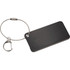 A black aluminium identification tag with a silver metal wire loop and a clip for attachment.