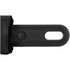 A black foldable umbrella with a smooth handle and a small logo, designed for leisure and outdoor use.