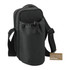 A drink bottle cooler in dark grey with an adjustable strap and a front pouch, featuring a logo.
