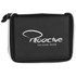 A black travel set case with a zip closure, featuring a logo on the front.