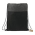 A grey and black drawstring bag with shoulder straps and a small tag. It features a textured top section.
