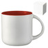 A white ceramic mug with a red interior, presented alongside a plain white gift box.