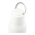 A drink bottle with a white exterior and a metal loop on the lid, designed for easy carrying.