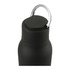 A drink bottle in matte black with a metal loop on the cap and a sleek design.