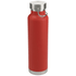 A drink bottle in vibrant red with a stainless steel lid and a silver base, featuring a carry handle.