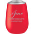 A drink bottle featuring a red vacuum insulated design with a clear lid and an engraved logo.