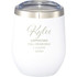 A drink bottle featuring a white body with a stainless steel rim and a clear lid, designed for hot beverages.