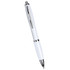 A ballpoint pen in all white, featuring silver accents and a logo on the body.
