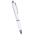 A shiny white ballpoint pen with chrome accents and a clip. The pen features a smooth, sleek design.
