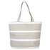 A light grey insulated cooler bag with white stripes and dual handles. It features a logo on one side.