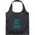 A black foldaway tote bag featuring a turtle design and a branding logo. 