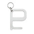 A white Hygiene Key shaped like a letter "P" with a keyring attachment.