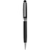 A sleek black metal ballpoint pen with silver accents and a clip, featuring a logo.