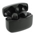 True wireless earbuds in a black charging case, featuring a sleek design and a logo on the case.