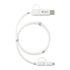 A white 5-in-1 charging cable with a magnetic wrap and a logo, featuring multiple connector types.