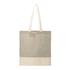 A grey and cream recycled cotton twill tote bag with long handles and a branding tag.