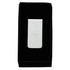 A sleek metal money clip in a black velvet presentation box, with a reflective surface and a subtle logo.