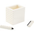 A white pen pot with a textured surface, accompanied by two white pens.