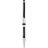 A silver ballpoint stylus pen with black accents and a textured grip, featuring a logo.