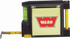 A black and yellow tape measure and level combination tool with a logo on the side.