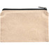 A beige cotton travel pouch with a black zipper, featuring a simple and minimalist design.