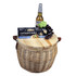 Wicker cooler basket in natural colour with a wooden lid, featuring crackers, grapes, and a drink bottle.