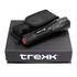 A black torch with a red accent, accompanied by a black carrying case and a branded box.